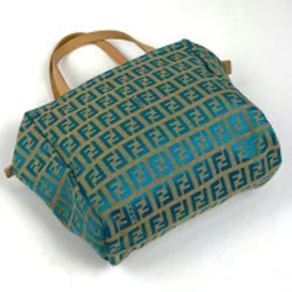 Fendi Zucchino Tote Blue All Canvas Bag Beige Handbag over Blue Tan